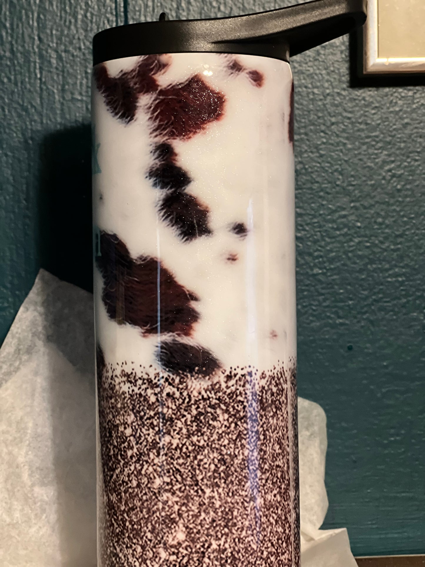 Glitter Cow Print Tumbler