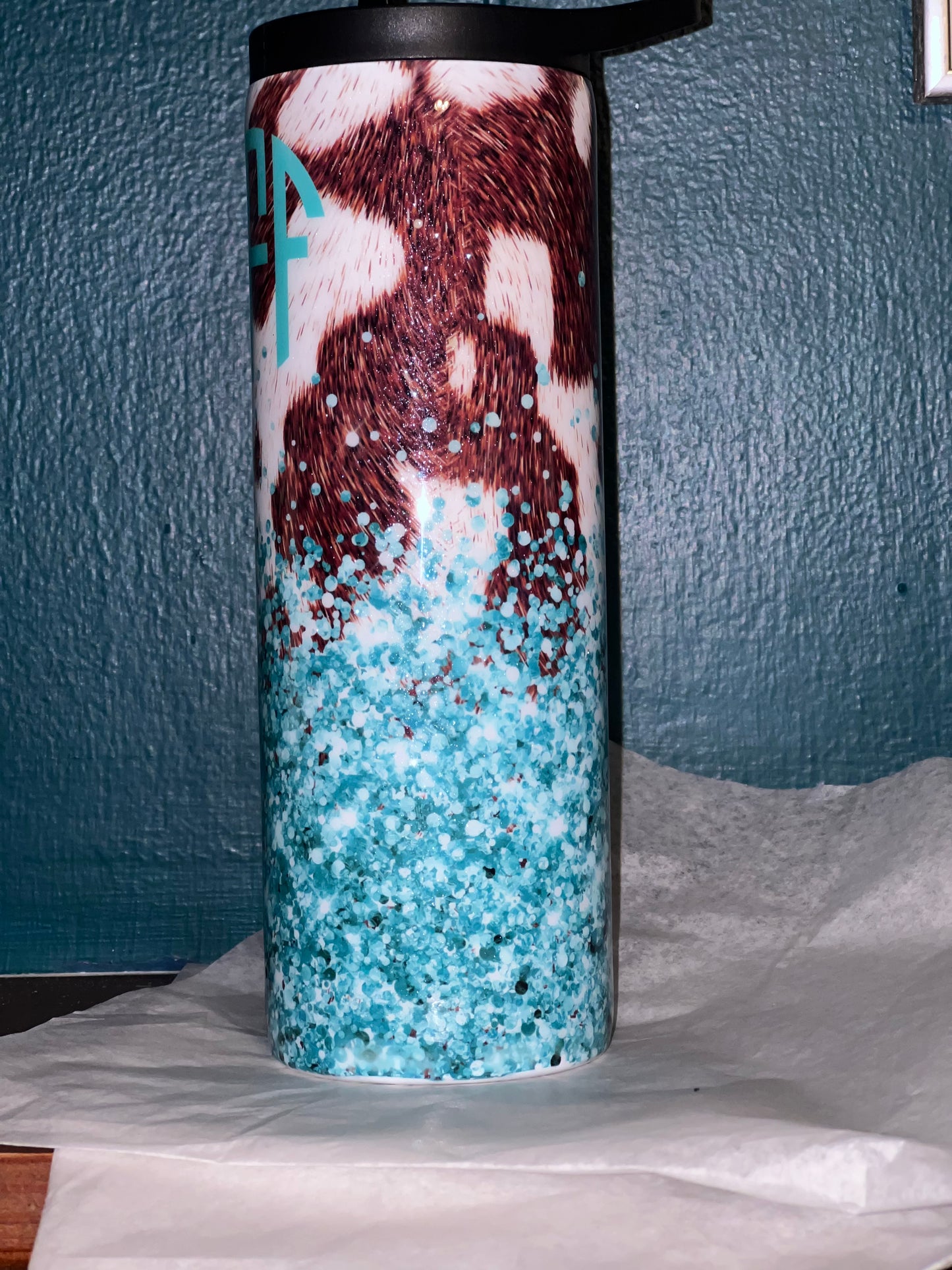 Glitter Cow Print Tumbler