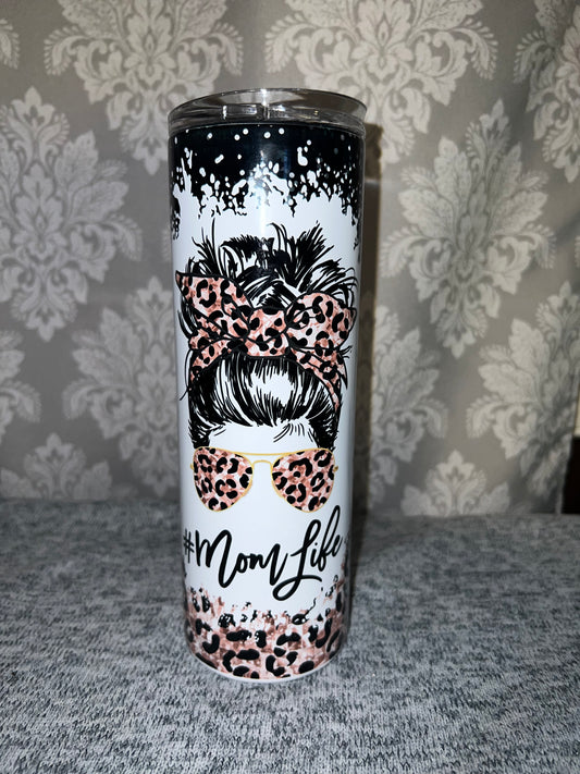 Mom Life Messy Bun Leopard Tumbler