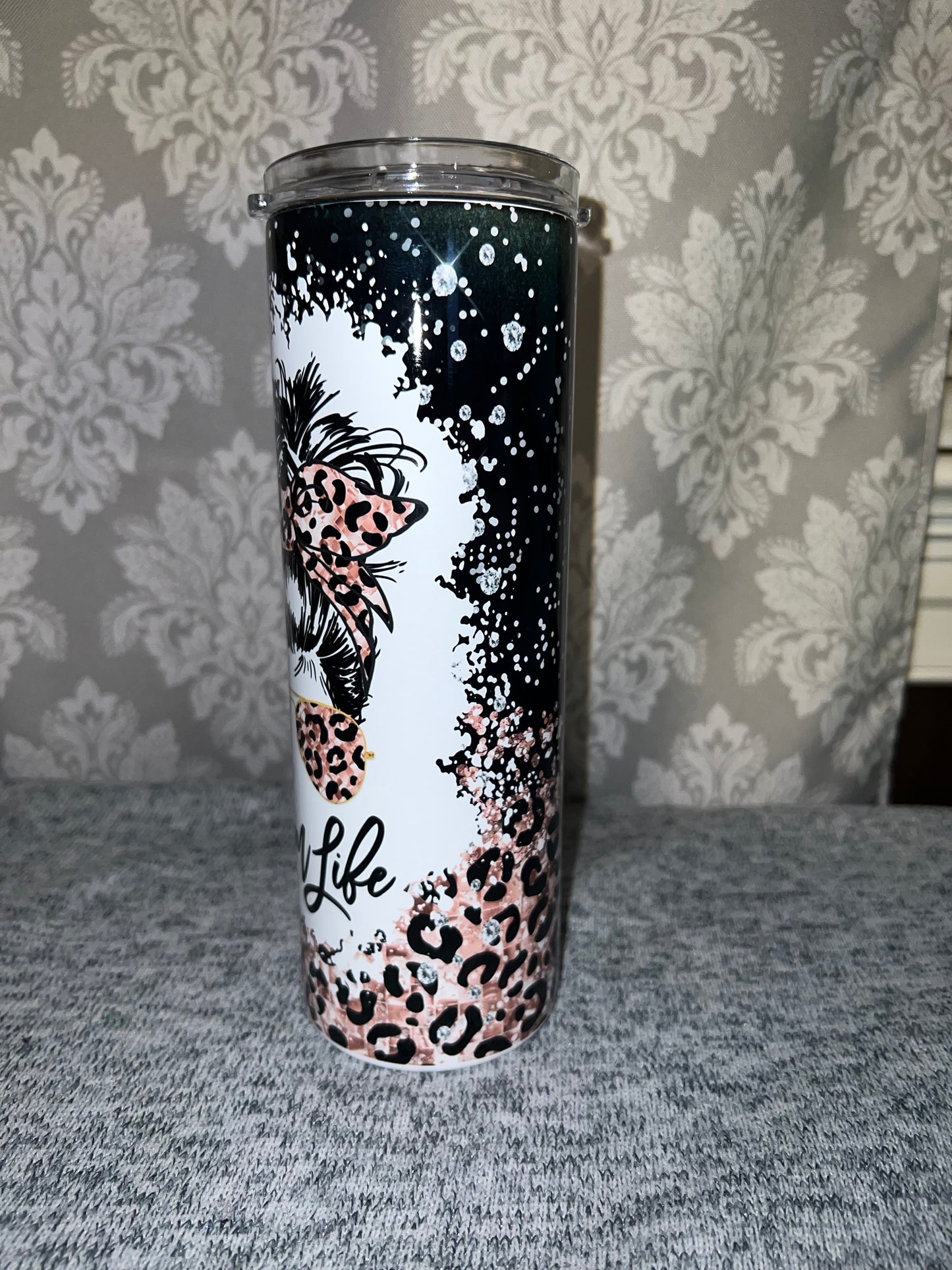 Mom Life Messy Bun Leopard Tumbler