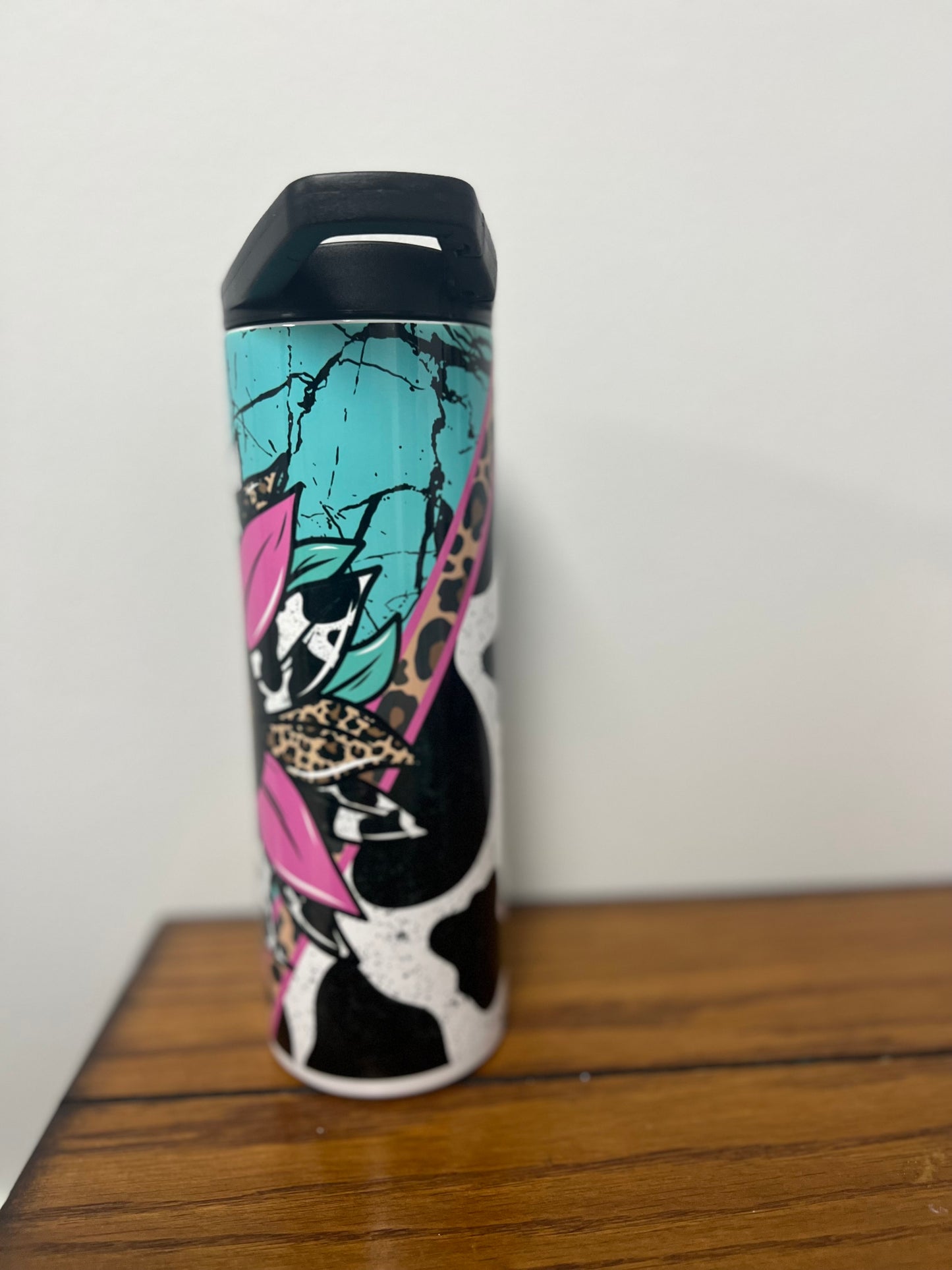 Turquoise Cow Print Tumbler