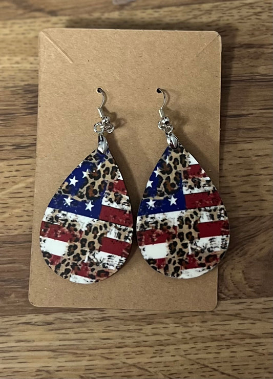 Leopard American Flag Earrings