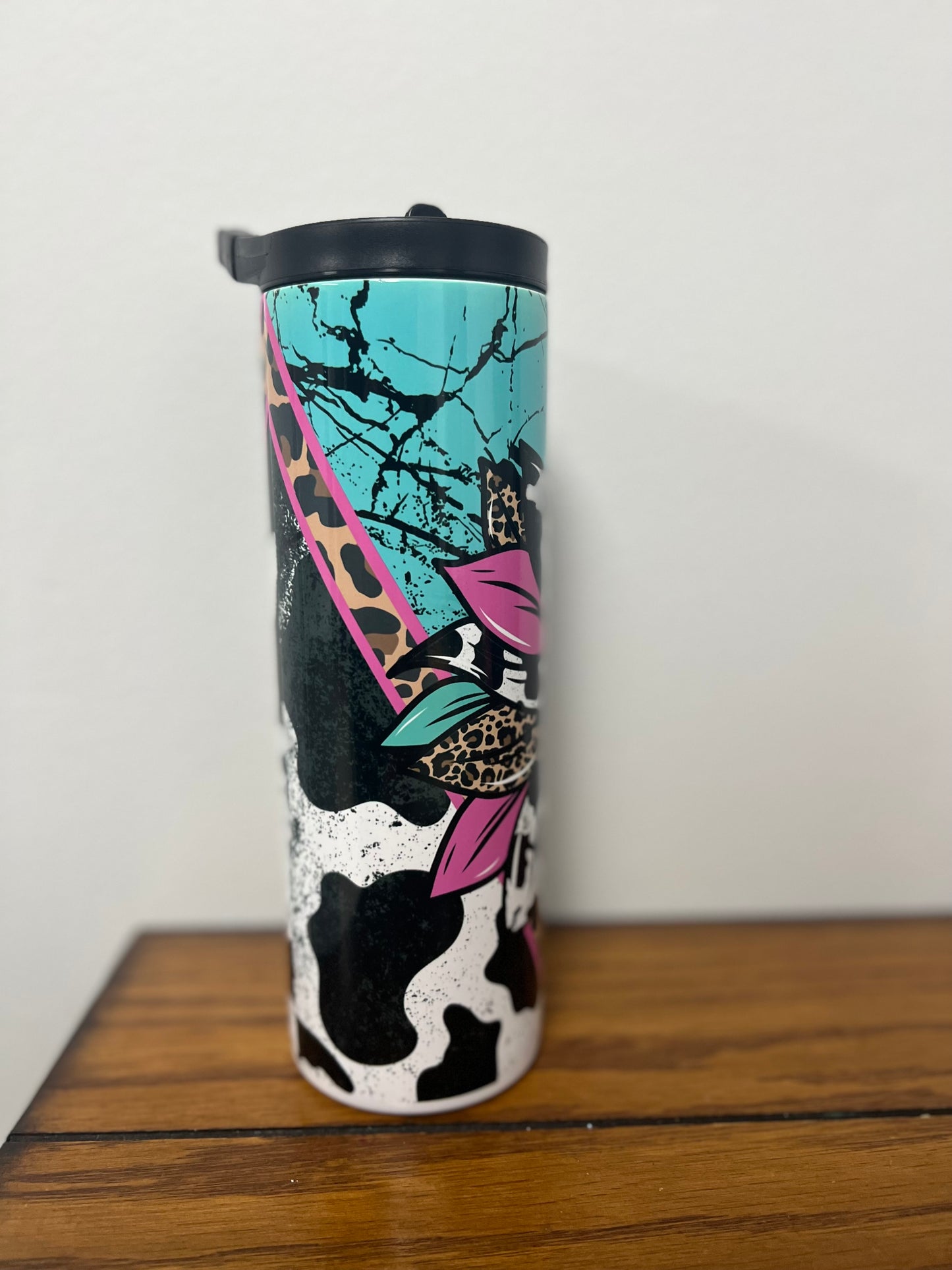 Turquoise Cow Print Tumbler